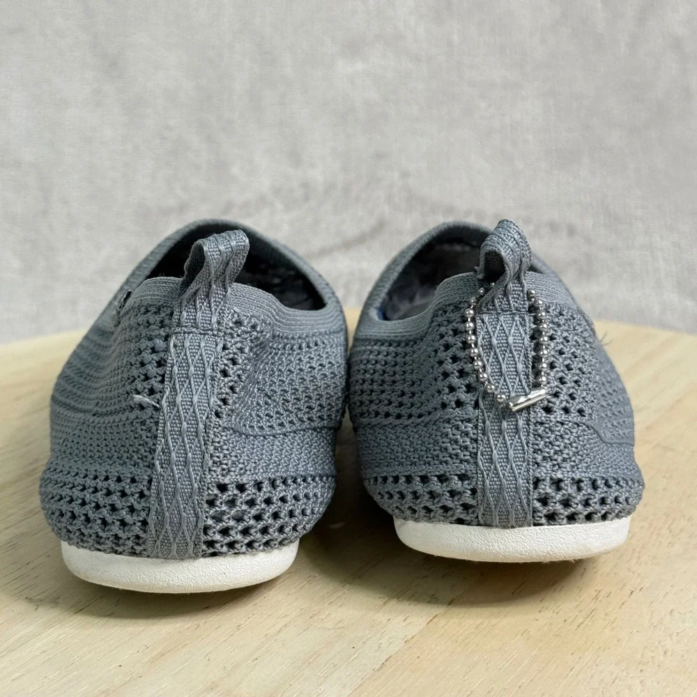 Skechers BOBS Women 8.5 Grey Knit Memory Foam Slip On Flats 33406 Peace and Love